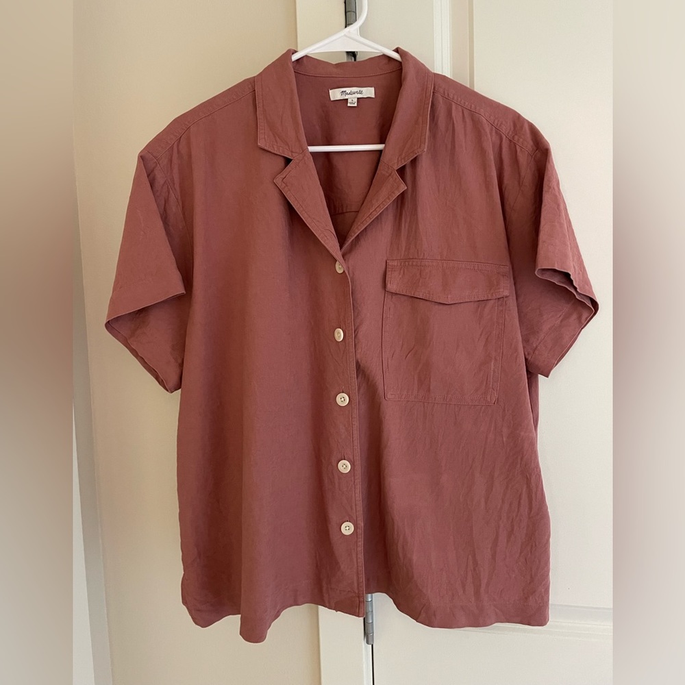 Madewell Linen Blend Camp Shirt in Vintage Quartz Color Women’s Size Large